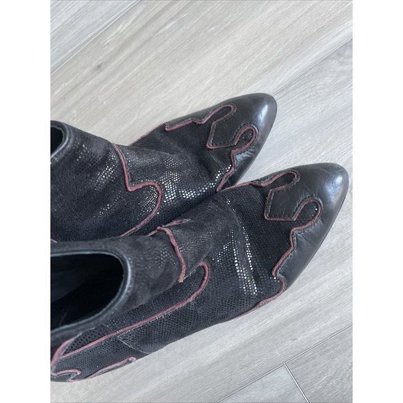 ISOLA 6406001 Women's Bootie Western Ankle Boots Black Red Leather Size 6 - Picture 11 of 12